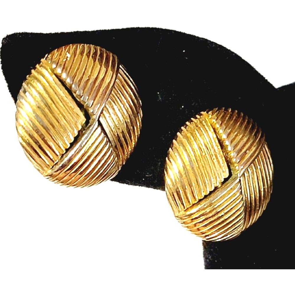 Vintage Gold-tone Textured Round Clip-On Earrings, Signed Trifari, Designer